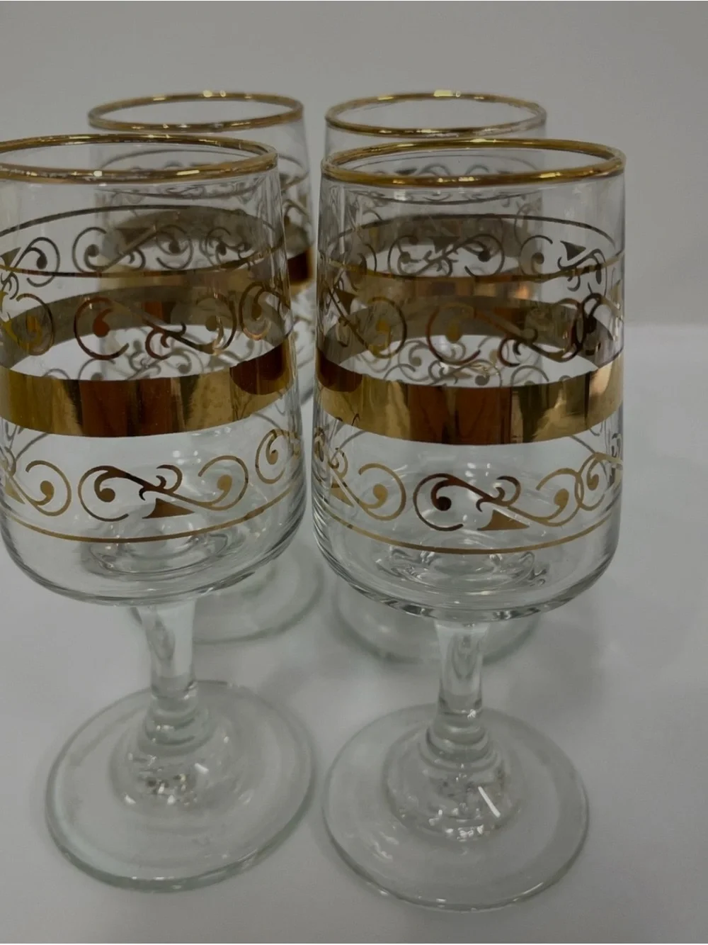 Vintage MCM Gold Filigree Sherry Port Glasses Gilt Edge Set
